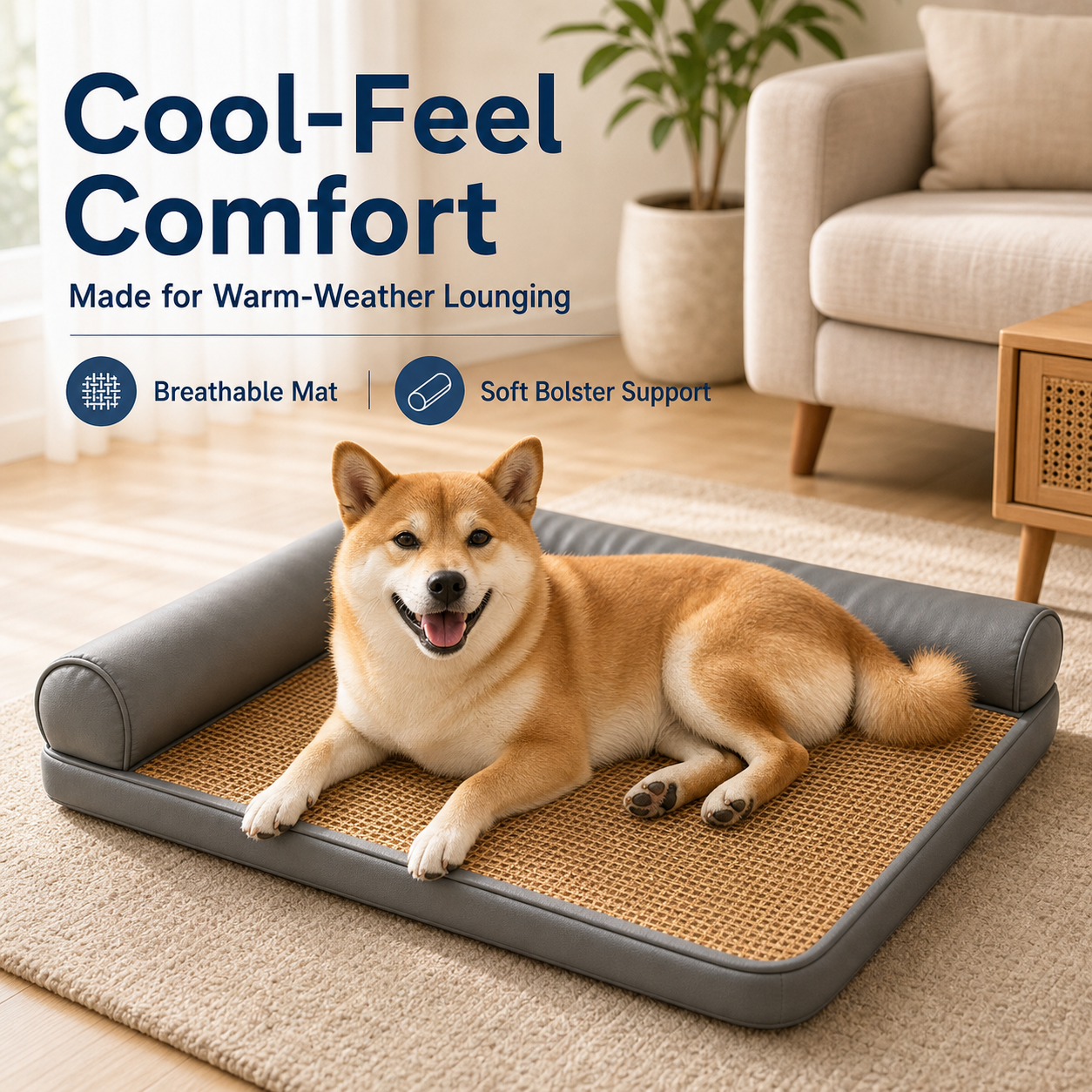 Cooling Pet Mat Bed with Bolster for Dogs & Cats thumbnail 3
